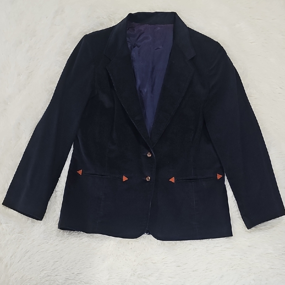 Levi Strauss & Co Vintage Navy Corduroy Blazer with Brown Suede Accents 1979-82